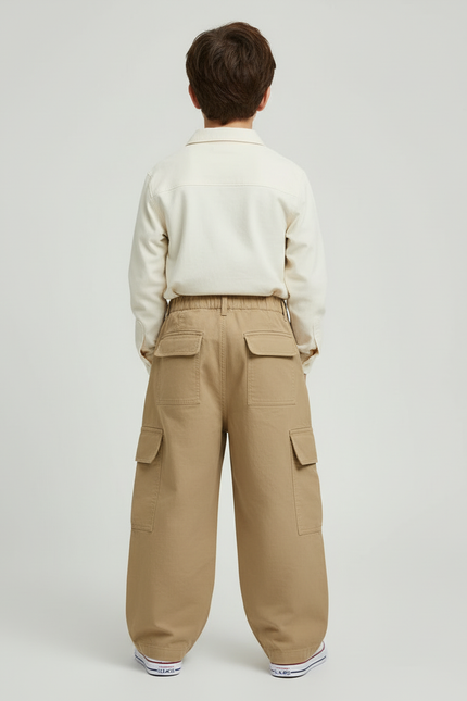 Pantalon Cargo Beige Ample Multipoches Garçon Décontracté - Toile - vue 2