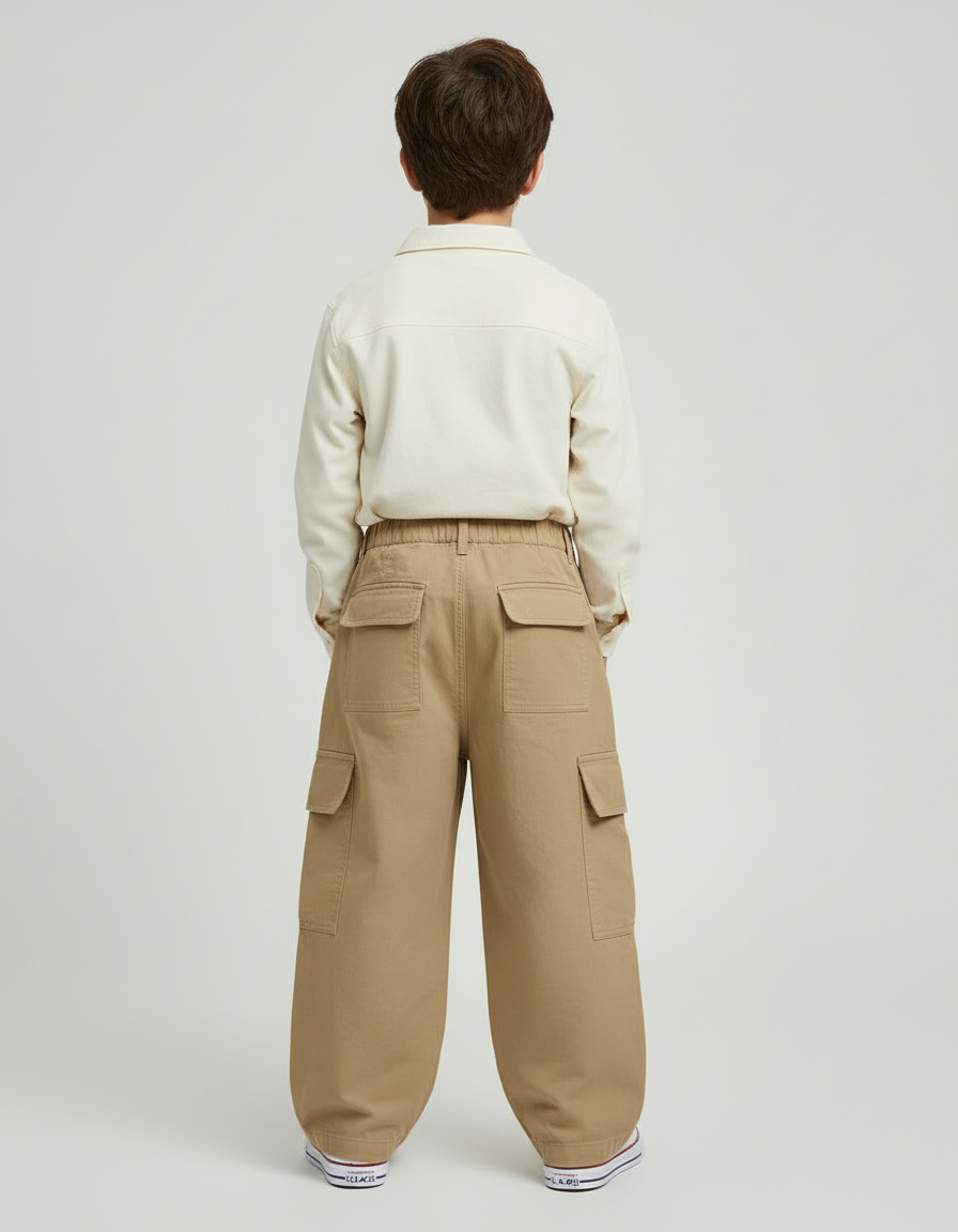 Pantalon Cargo Beige Ample Multipoches Garçon Décontracté - Toile - vue 2