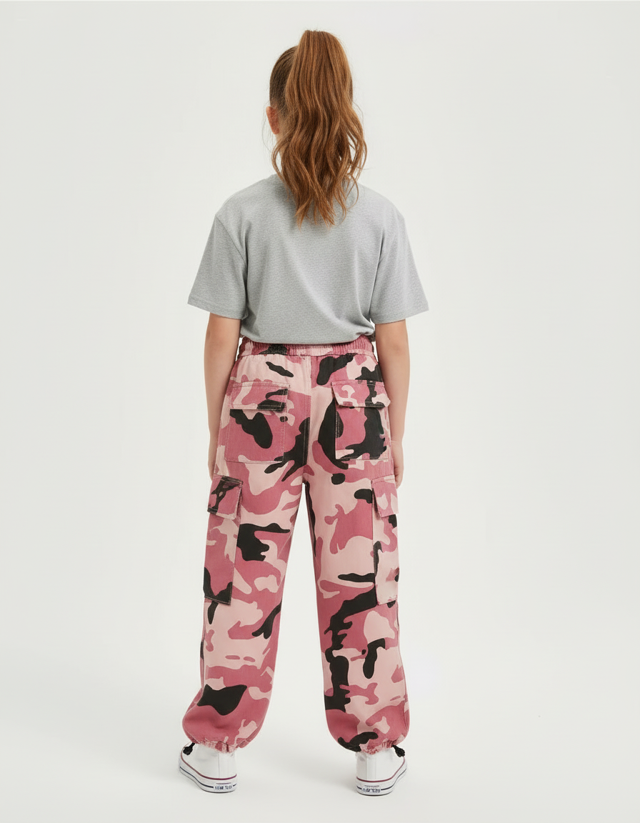 Pantalon Cargo Rose Camouflage Ample Fille Enfant - Coton - vue 2