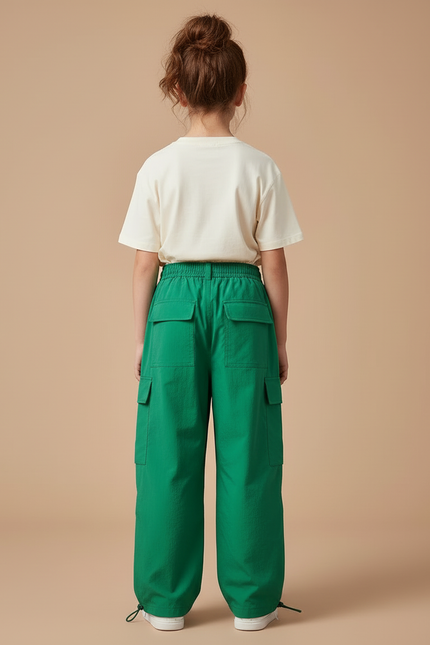 Pantalon Cargo Vert Ample Multipoches Enfant Décontracté - Polyester - vue 2