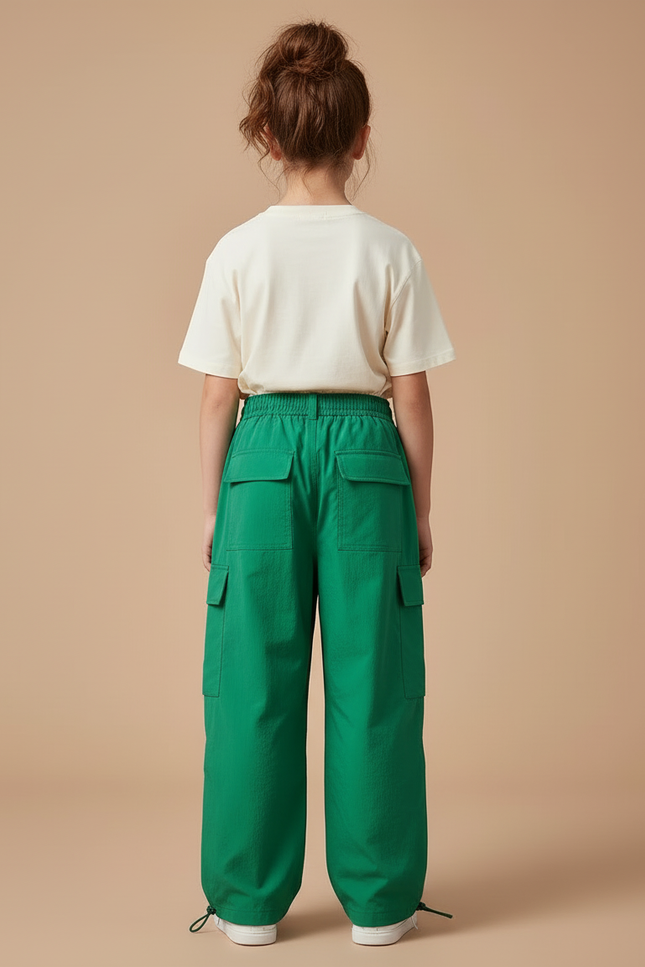 Pantalon Cargo Vert Ample Multipoches Enfant Décontracté - Polyester - vue 2
