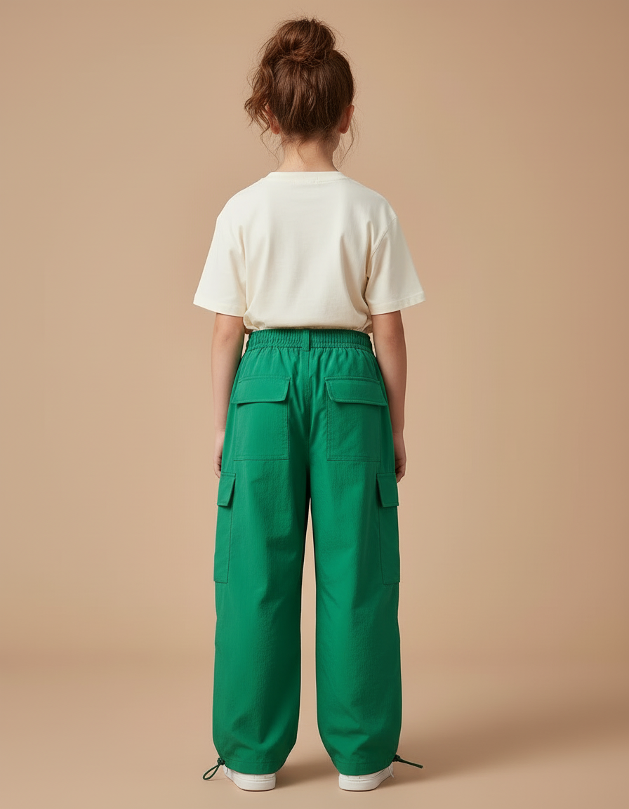 Pantalon Cargo Vert Ample Multipoches Enfant Décontracté - Polyester - vue 2