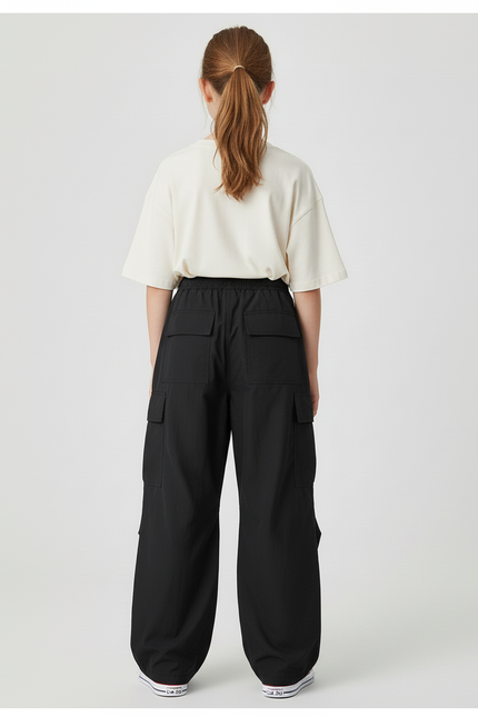 Pantalon Cargo Noir Ample Décontracté Jeune Multipoches - Polyester - vue 2