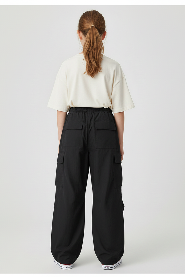 Pantalon Cargo Noir Ample Décontracté Jeune Multipoches - Polyester - vue 2