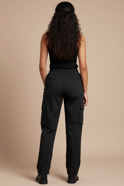 Pantalon Cargo Femme Noir Large - Polyester - vue 2