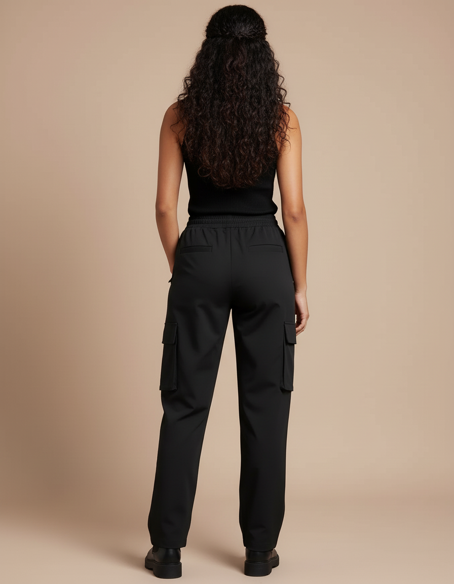Pantalon Cargo Femme Noir Large - Polyester - vue 2