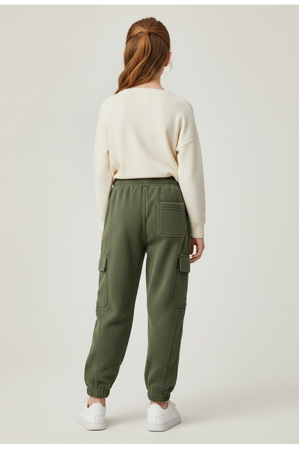 Pantalon Cargo Vert Molletonné Ample Enfant Décontracté - Kaki - vue 2