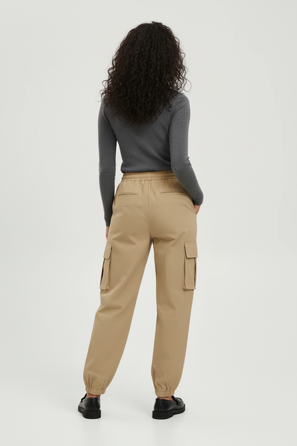 Pantalon Cargo Beige Ample Taille Élastique Femme - Polyester - vue 2