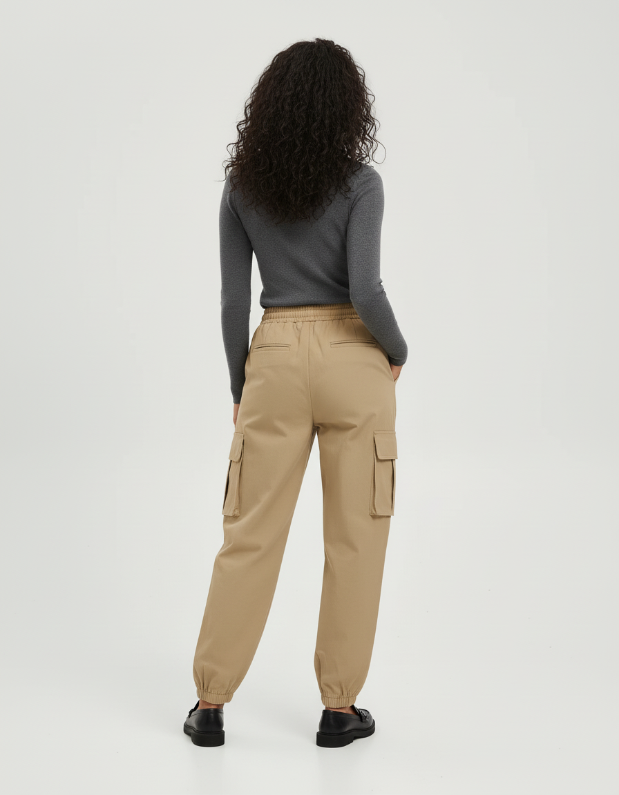 Pantalon Cargo Beige Ample Taille Élastique Femme - Polyester - vue 2