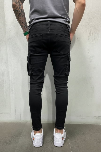 Pantalon Cargo Noir Slim Délavé Multipoches Homme - Jean - vue 2