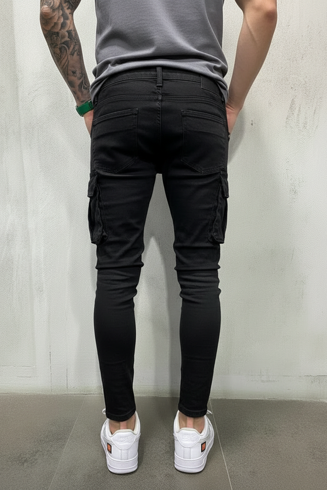 Pantalon Cargo Noir Slim Délavé Multipoches Homme - Jean - vue 2