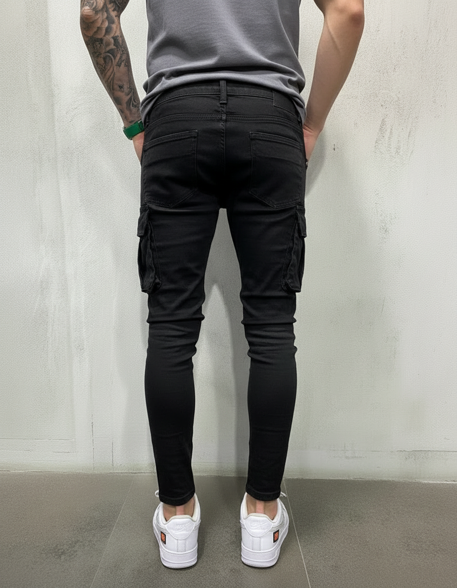 Pantalon Cargo Noir Slim Délavé Multipoches Homme - Jean - vue 2