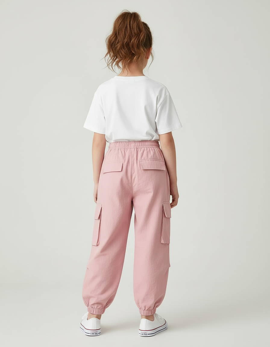 Pantalon Cargo Rose Ample Léger Enfant Décontracté - Coton - vue 2