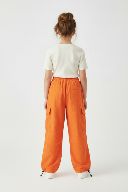 Pantalon Cargo Orange Ample Enfant Parachute Décontracté - Polyester - vue 2