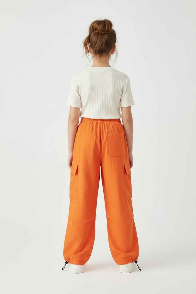 Pantalon Cargo Orange Ample Enfant Parachute Décontracté - Polyester - vue 2