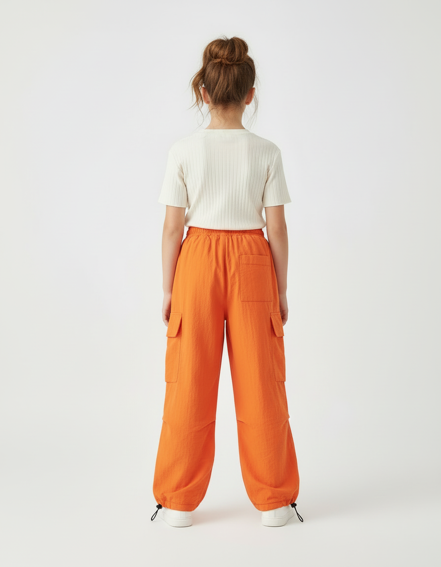 Pantalon Cargo Orange Ample Enfant Parachute Décontracté - Polyester - vue 2