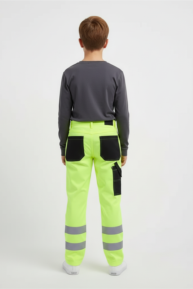 Pantalon Cargo Jaune Fluo Réfléchissant Multipoches Enfant - Polyester - vue 2