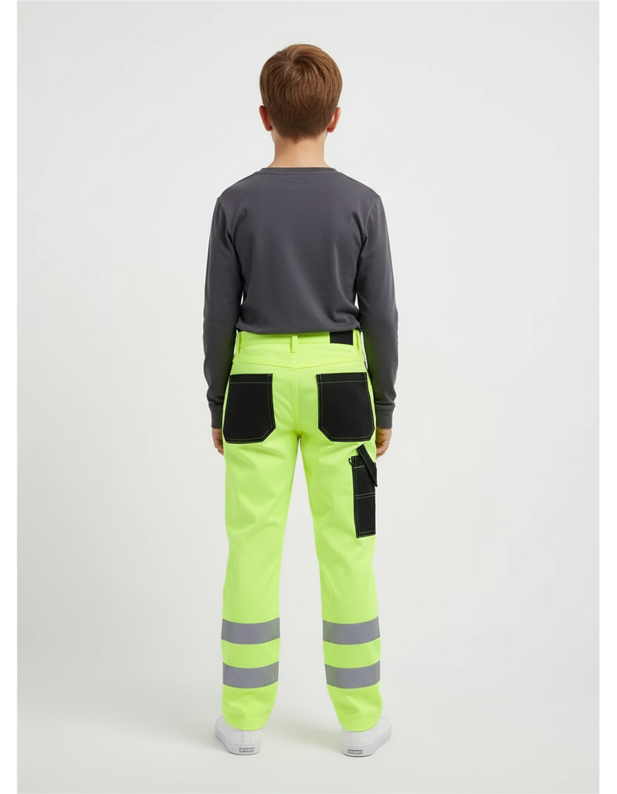 Pantalon Cargo Jaune Fluo Réfléchissant Multipoches Enfant - Polyester - vue 2