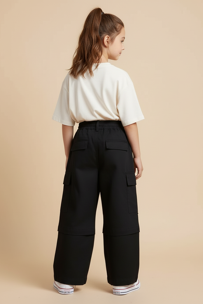 Pantalon Cargo Noir Ample Coton Enfant Poches - vue 2