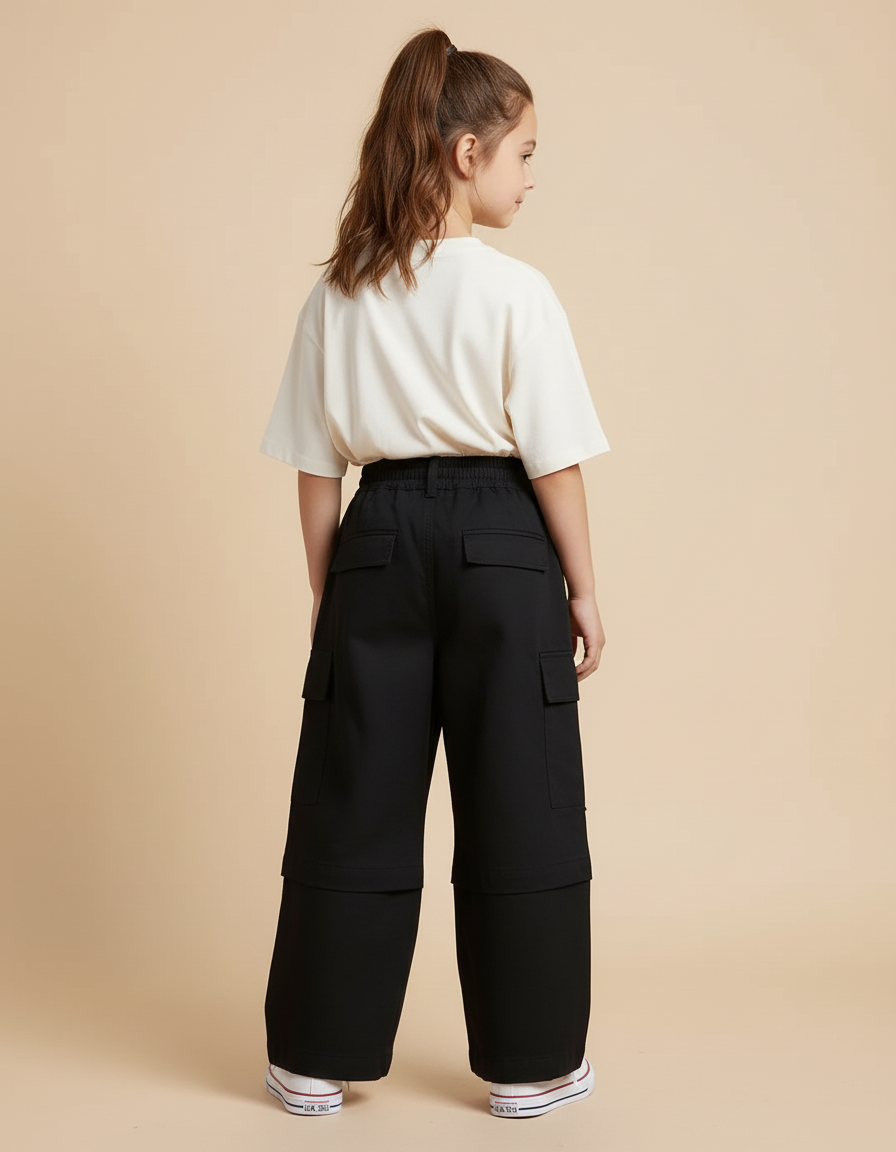 Pantalon Cargo Noir Ample Coton Enfant Poches - vue 2