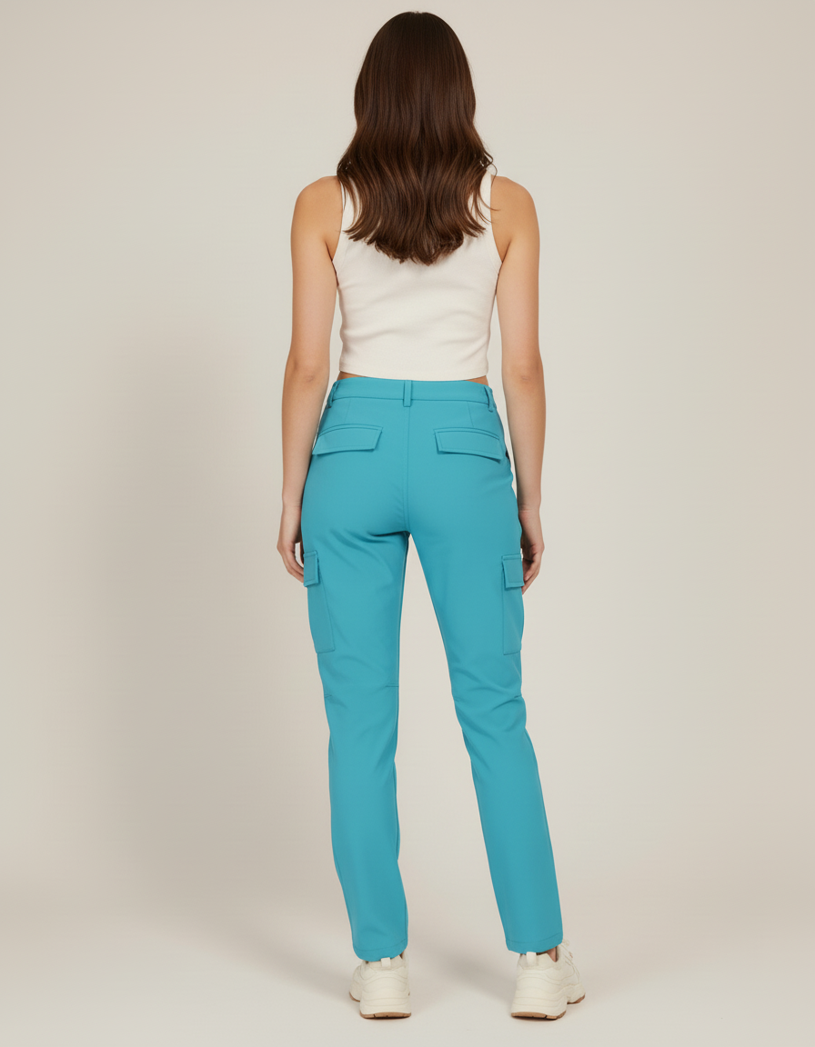 Pantalon Cargo Turquoise Fluide Taille Haute Femme - Bleu Polyester - vue 2