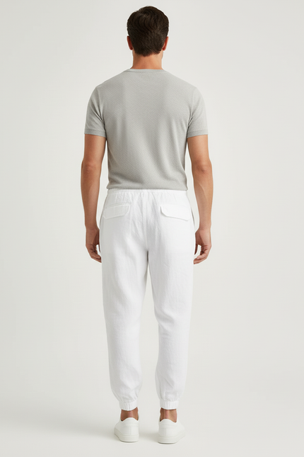 Pantalon Cargo Blanc Lin Coton Multipoches Homme Décontracté - vue 2