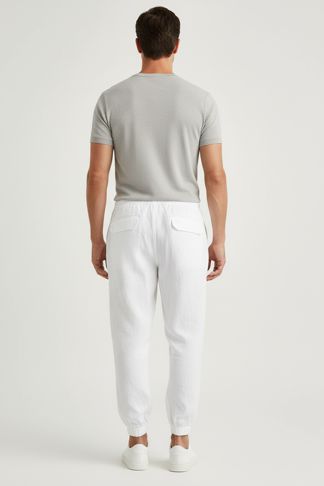 Pantalon Cargo Blanc Lin Coton Multipoches Homme Décontracté - vue 2