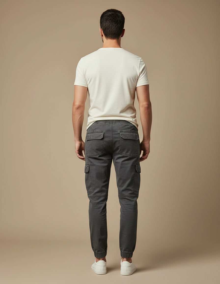 Pantalon Cargo Homme Gris Coton Jogger Décontracté - vue 2