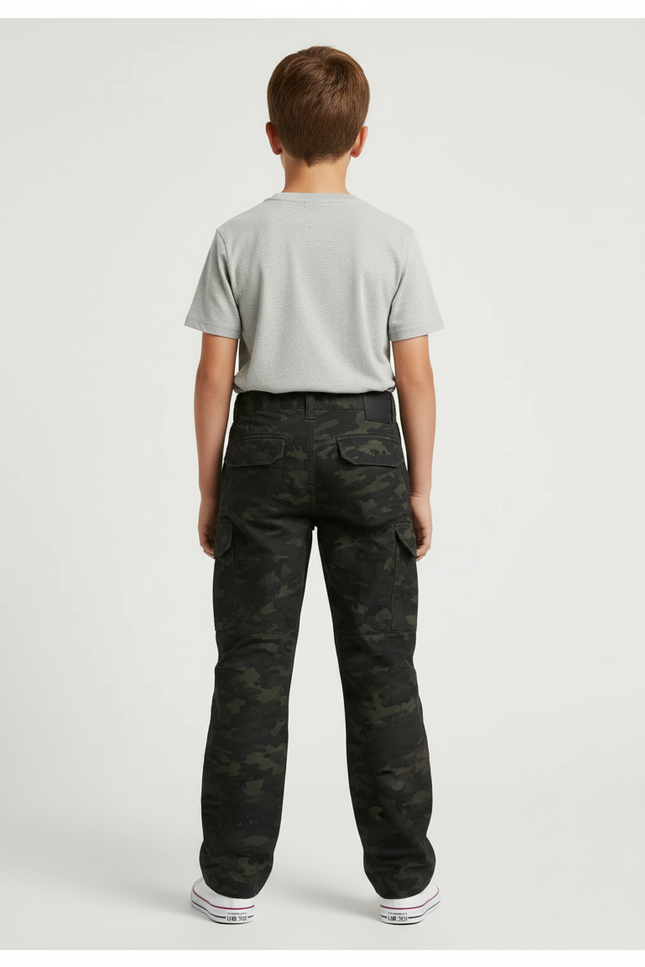 Pantalon Cargo Camouflage Militaire Enfant Multipoches Coupe Droite - Imprimé Toile - vue 2