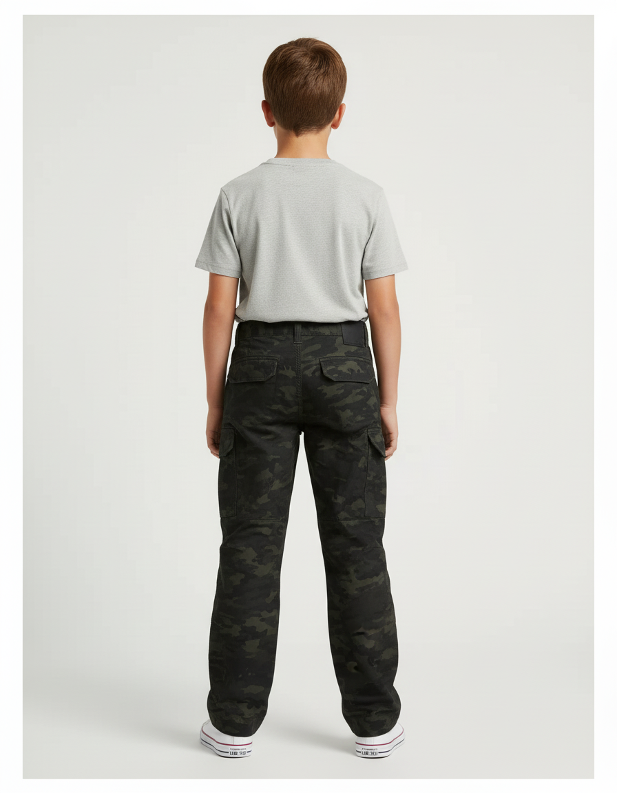 Pantalon Cargo Camouflage Militaire Enfant Multipoches Coupe Droite - Imprimé Toile - vue 2