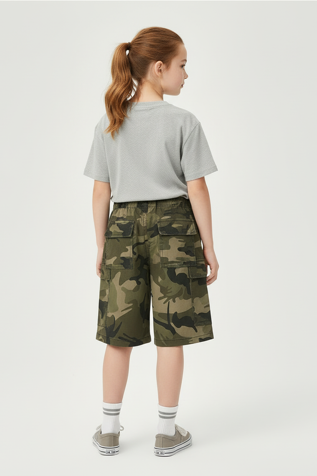 Pantalon Cargo Camouflage Vert Coton Ample Enfant - Kaki - vue 2