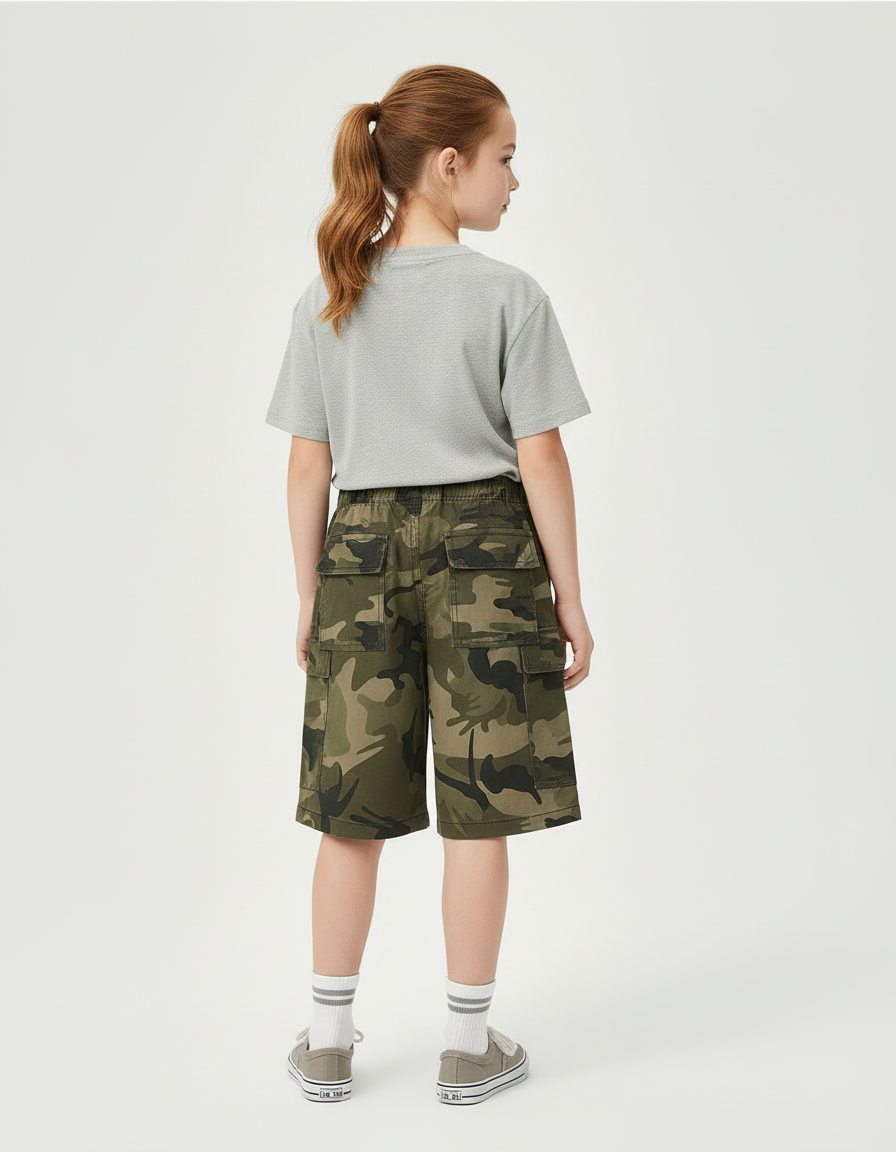 Pantalon Cargo Camouflage Vert Coton Ample Enfant - Kaki - vue 2