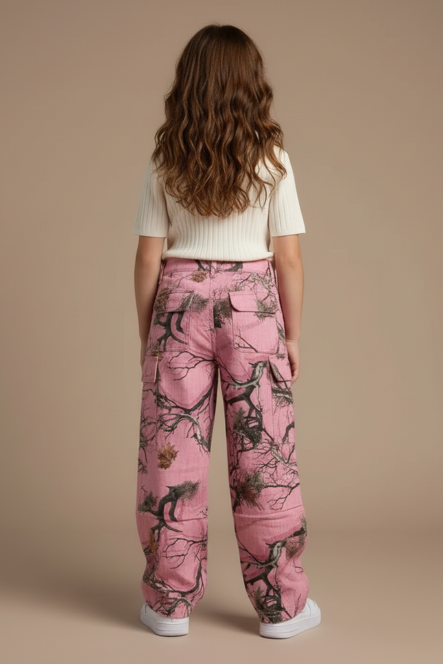 Pantalon Cargo Rose Camouflage Arbre Ample Femme - Toile - vue 2