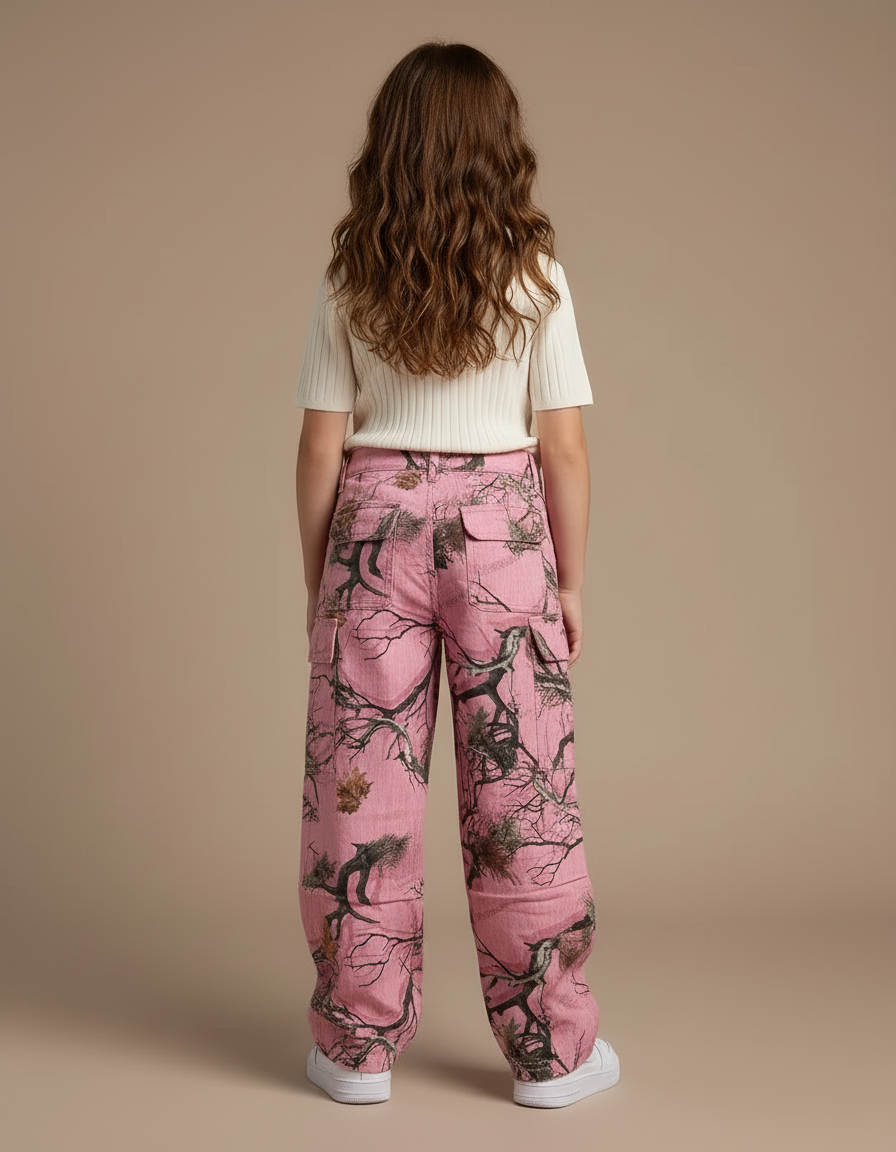 Pantalon Cargo Rose Camouflage Arbre Ample Femme - Toile - vue 2