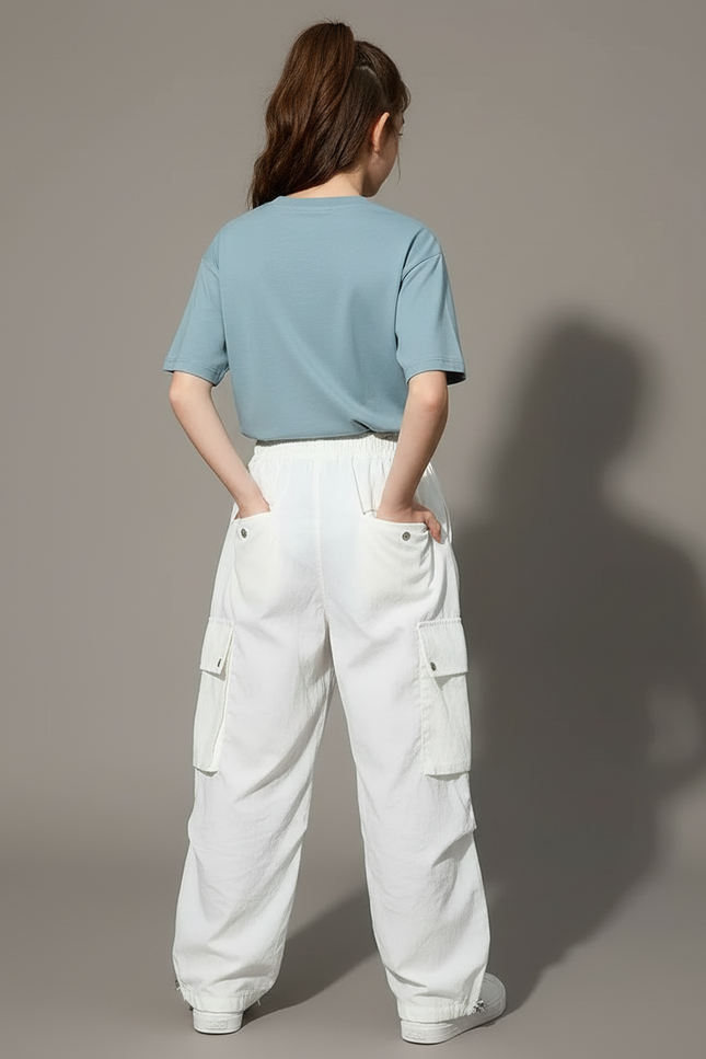 Pantalon Cargo Blanc Ample Décontracté Jeune Fille - Toile - vue 2