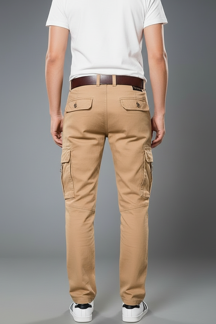 Pantalon Cargo Beige Coton Ample Multipoches Homme - Kaki Toile - vue 2