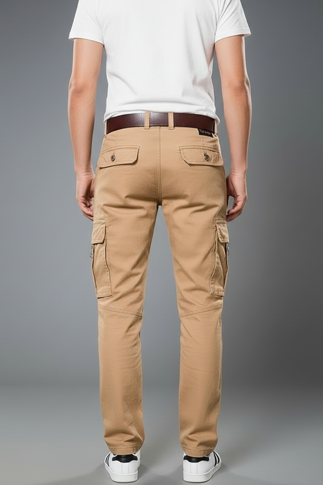 Pantalon Cargo Beige Coton Ample Multipoches Homme - Kaki Toile - vue 2