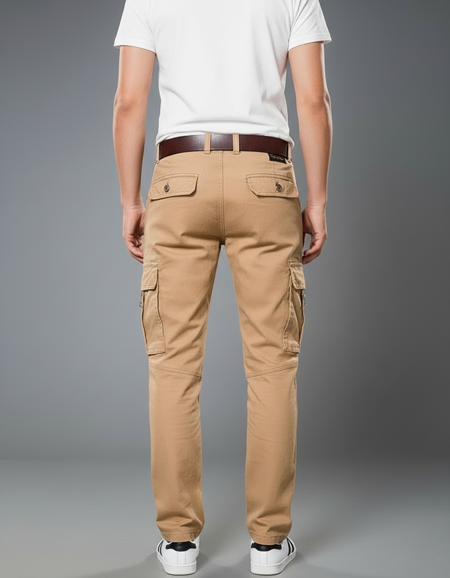 Pantalon Cargo Beige Coton Ample Multipoches Homme - Kaki Toile - vue 2