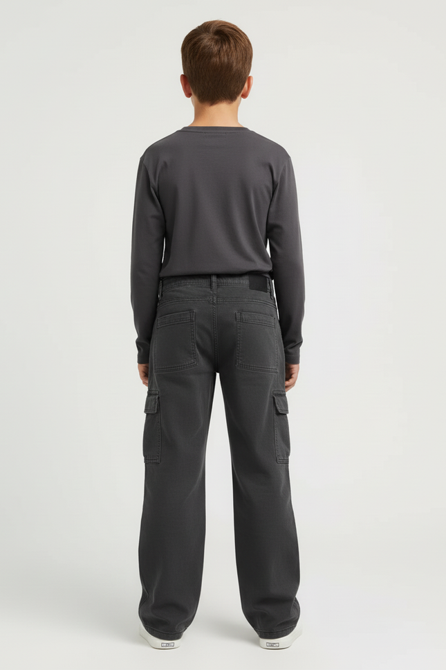 Pantalon Cargo Gris Ample Décontracté Garçon - Toile - vue 2