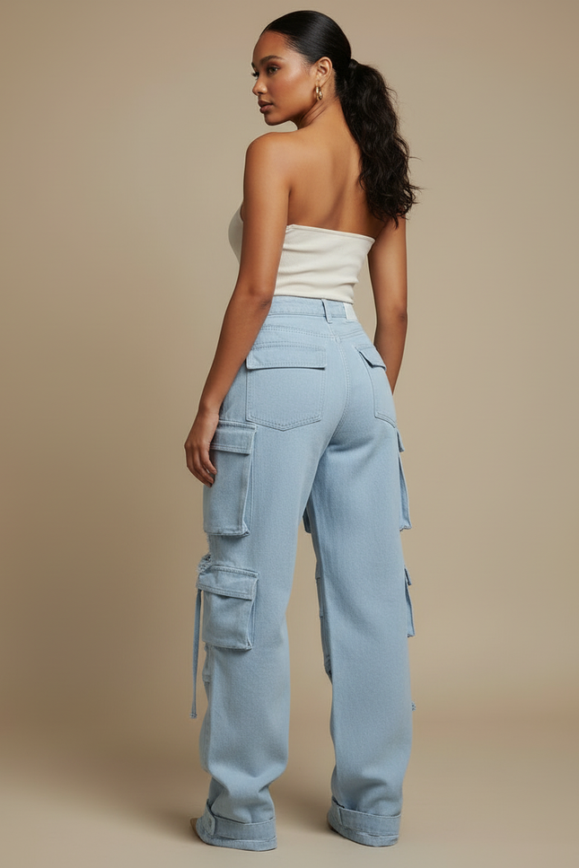 Pantalon Cargo Femme Ronde - Bleu Jean - vue 2