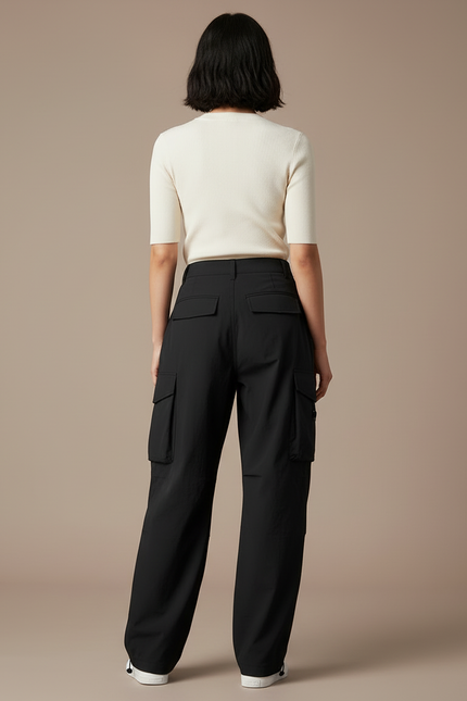 Pantalon Cargo Femme Noir Parachute Ripstop Streetwear Été - Polyester - vue 2