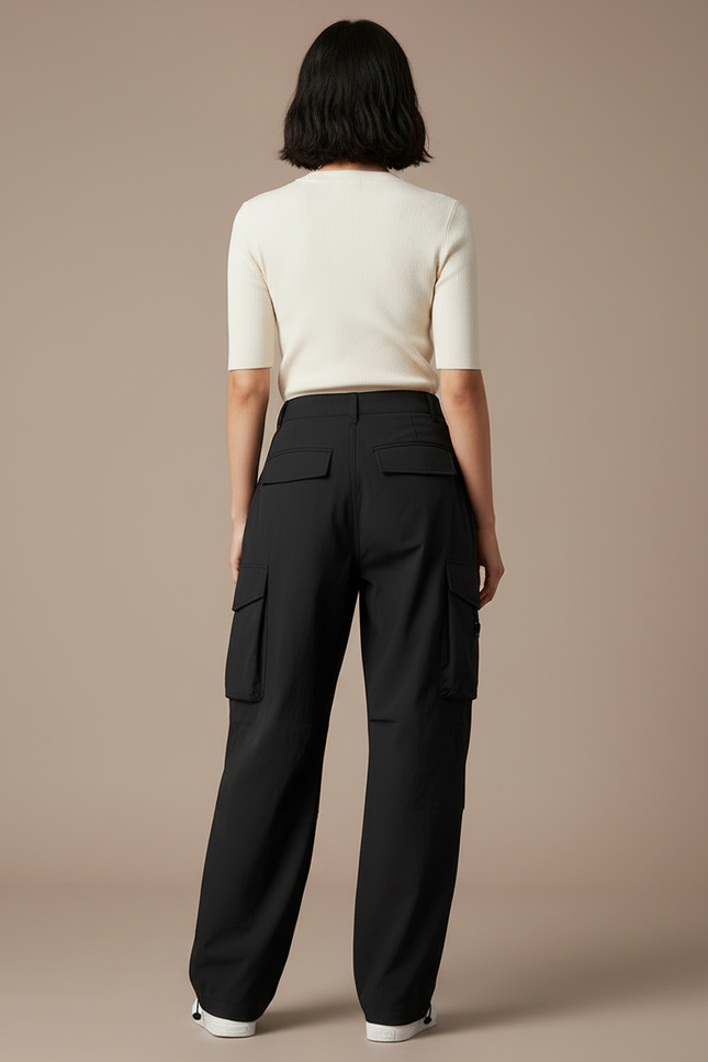 Pantalon Cargo Femme Noir Parachute Ripstop Streetwear Été - Polyester - vue 2