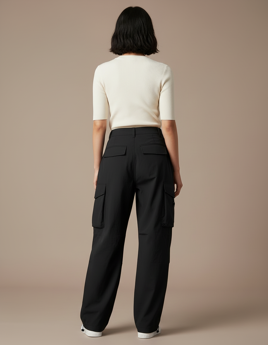 Pantalon Cargo Femme Noir Parachute Ripstop Streetwear Été - Polyester - vue 2