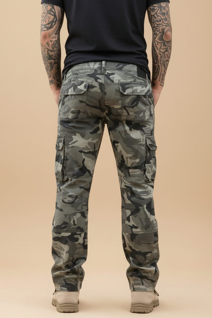 Pantalon Cargo Camouflage Militaire Multipoches Décontracté Coton - Kaki - vue 2