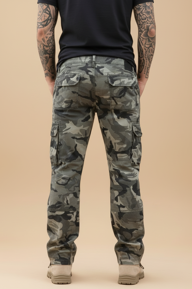 Pantalon Cargo Camouflage Militaire Multipoches Décontracté Coton - Kaki - vue 2