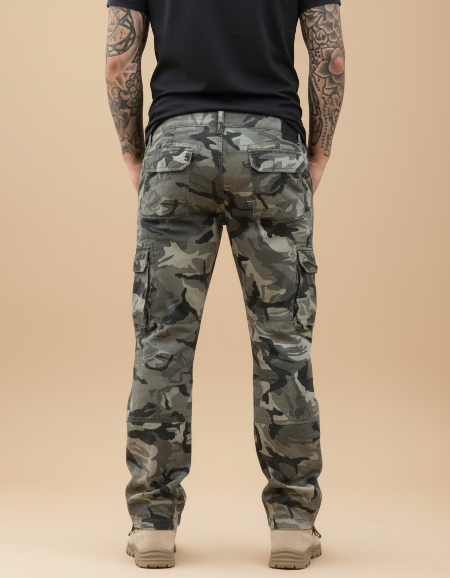 Pantalon Cargo Camouflage Militaire Multipoches Décontracté Coton - Kaki - vue 2