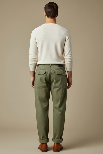 Pantalon Cargo Vert Militaire Ample HBT Homme - Coton - vue 2