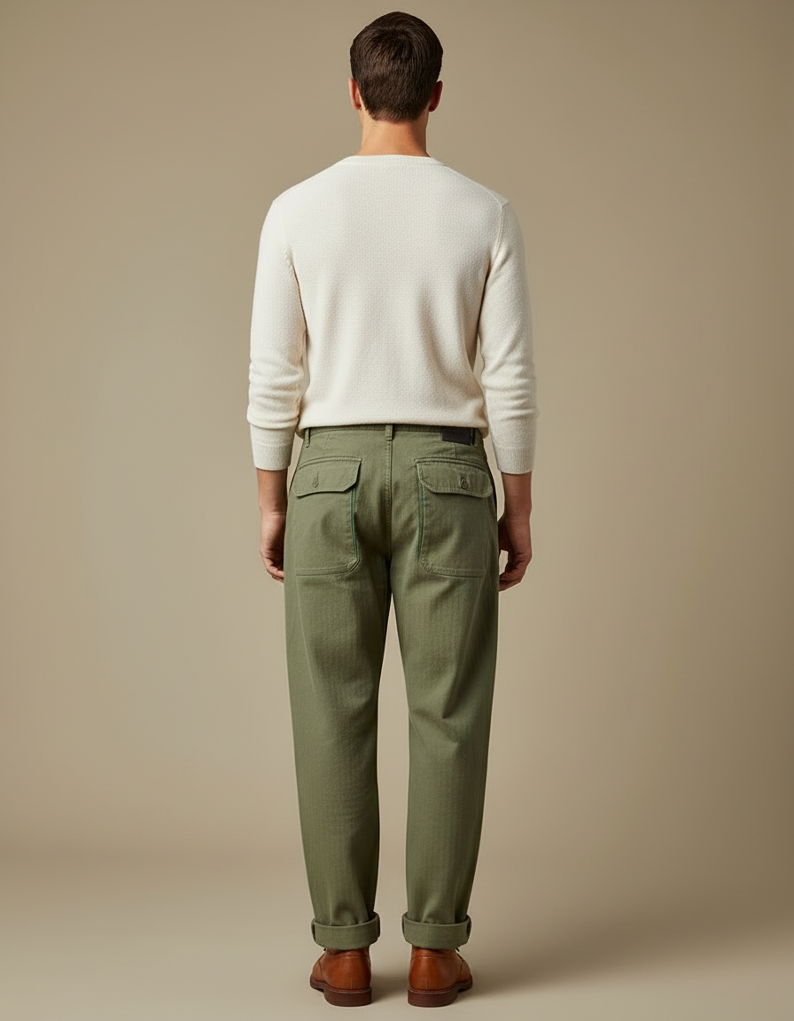 Pantalon Cargo Vert Militaire Ample HBT Homme - Coton - vue 2