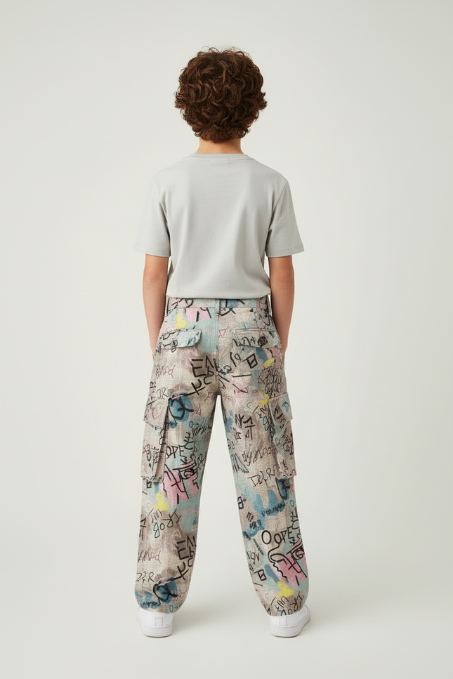 Pantalon Cargo Graffiti Ample Décontracté Garçon - Multicolore Toile - vue 2