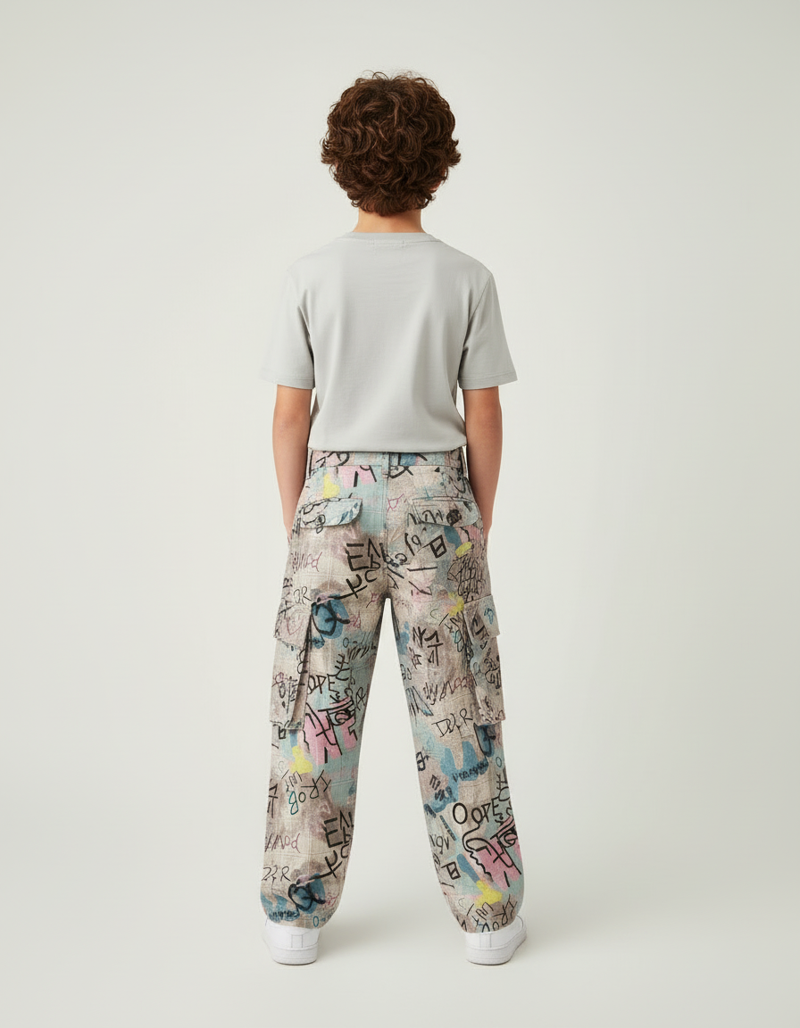 Pantalon Cargo Graffiti Ample Décontracté Garçon - Multicolore Toile - vue 2